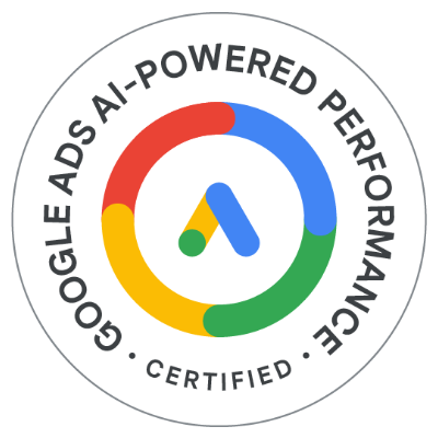 Insignia de la Certificación Google AI-Powered Performance de SEO7.ES, estudio web en Valencia