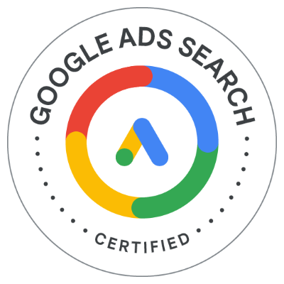 Insignia de la Certificación de Google Ads Search de SEO7.ES, estudio web en Valencia