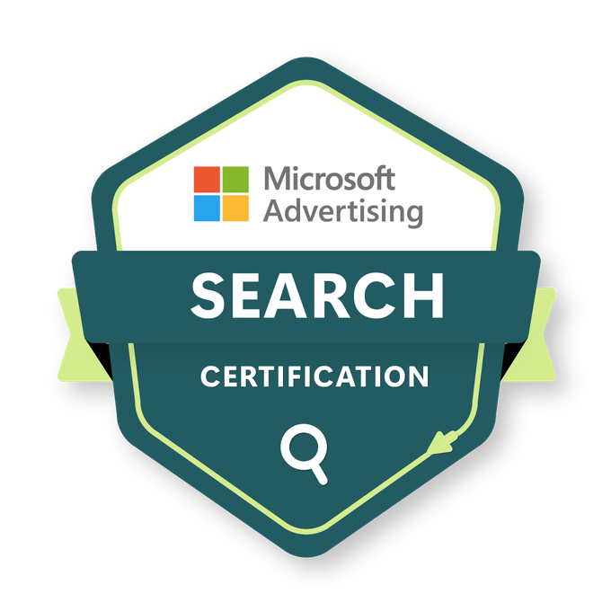Insignia de la Certificación de Microsoft Advertising Search de SEO7.ES, estudio web en Valencia